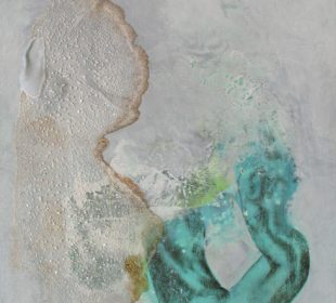 Izabela Chamczyk, "Ze środka", braz procesualny, technika własna, farba magnetyczna, akryl, krystalizacja soli, rdza na płótnie 100x70cm, 2014